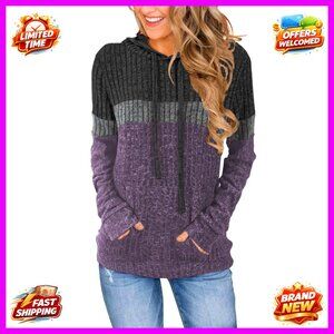 Women's Knit Hoodie Pullover with Pocket, Casual Long Sleeve Sweater Top